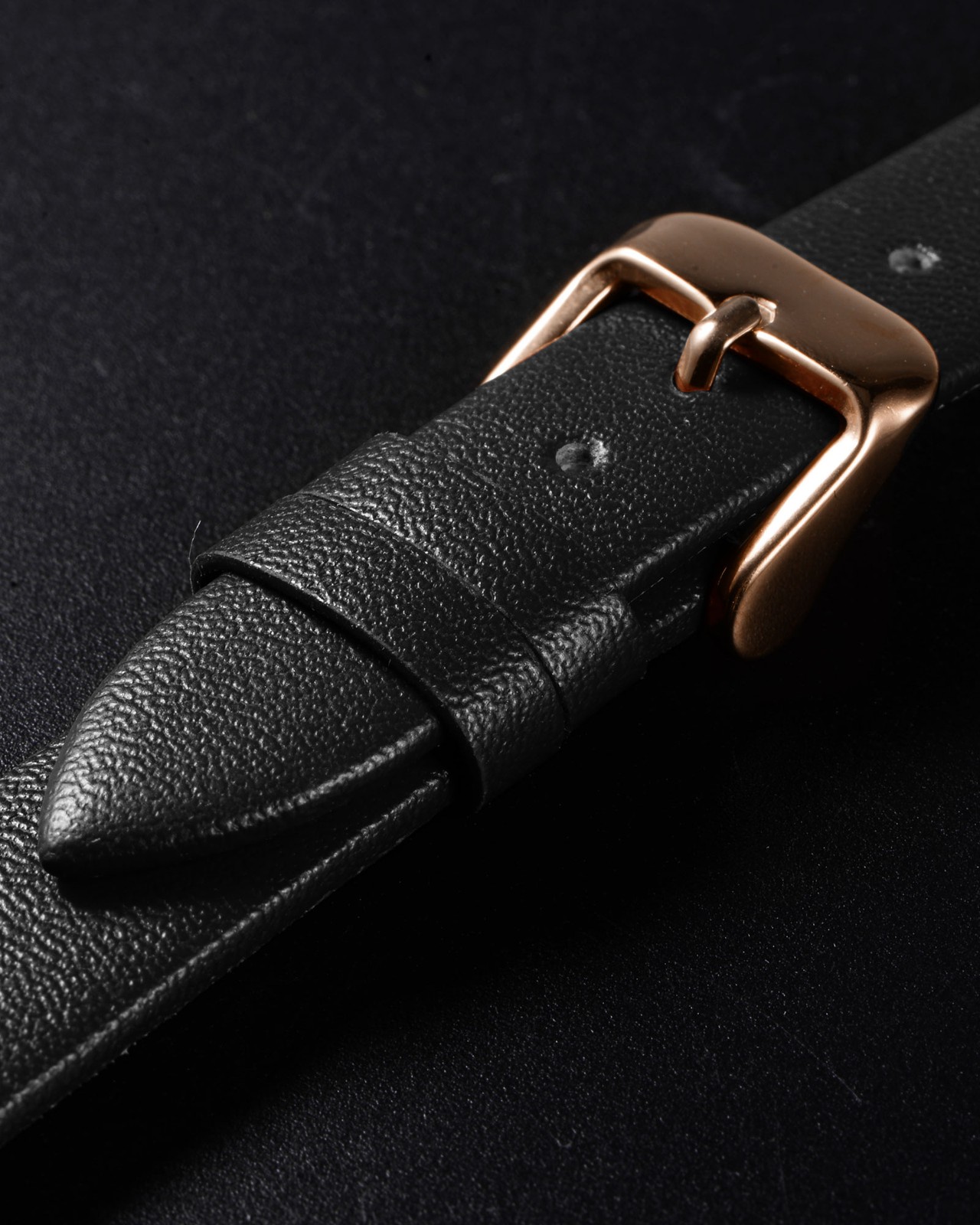 Genuine Leather Band 12mm Flat Watch Strap Black/Rose Gold Buckle