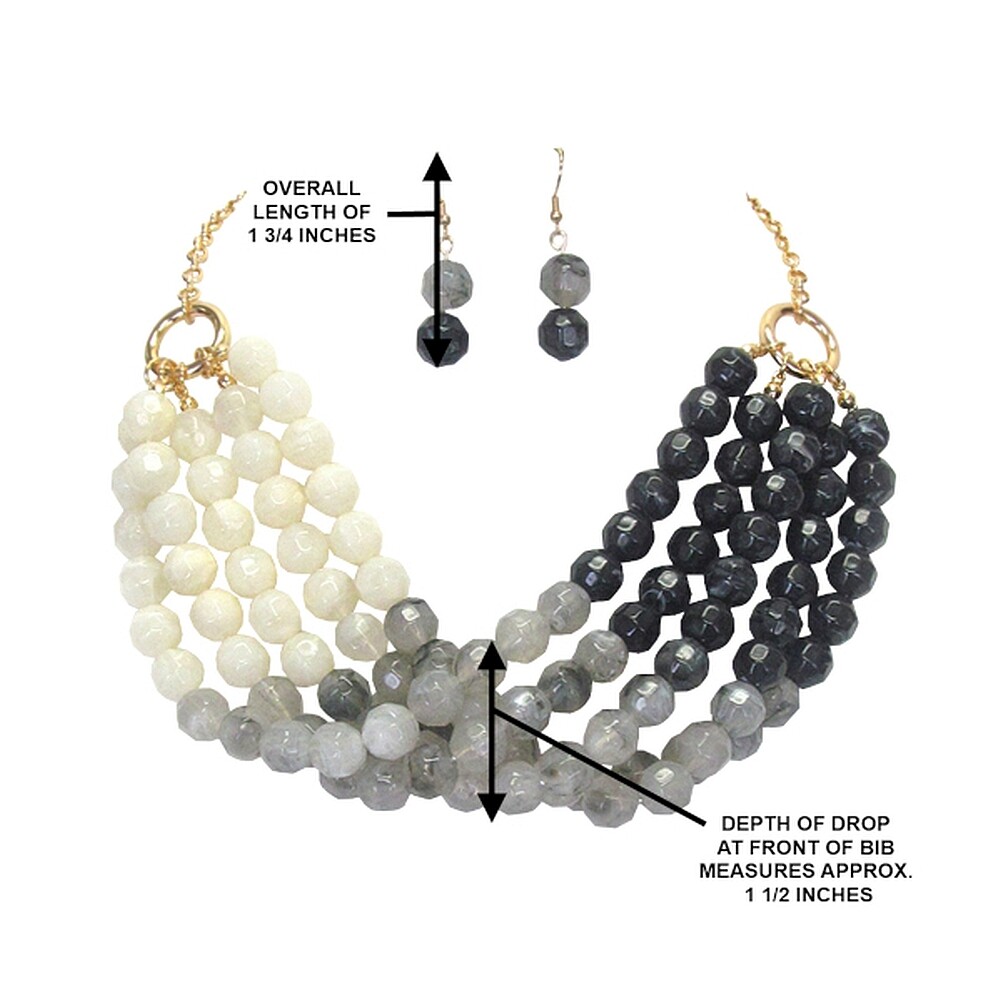 White Black Gray Necklace Marbled Multistrand Draped Bib Gold-Tone with Earrings