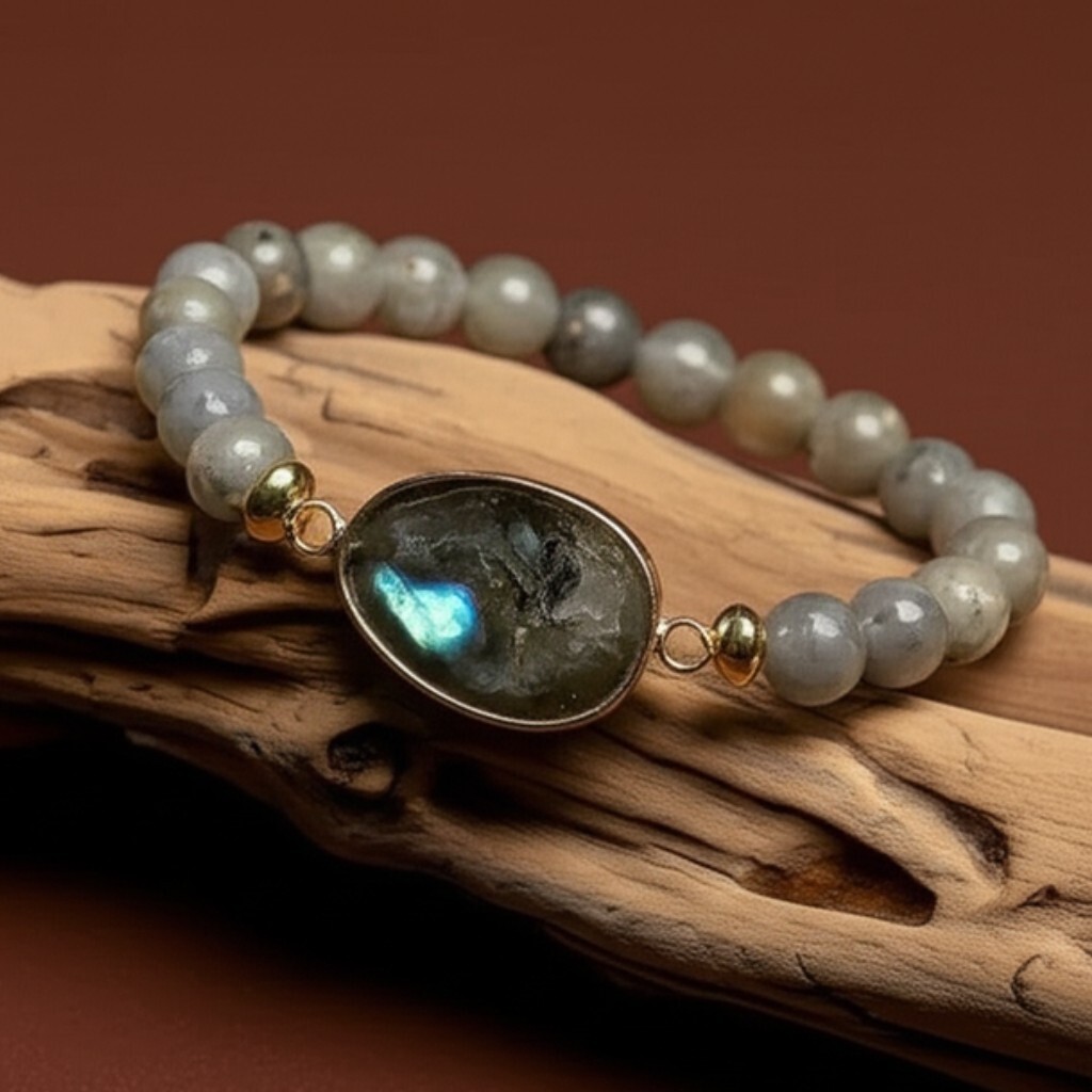 Natural Labradorite Bead Bracelet Handmade Reiki Healing Charm for Women Gift