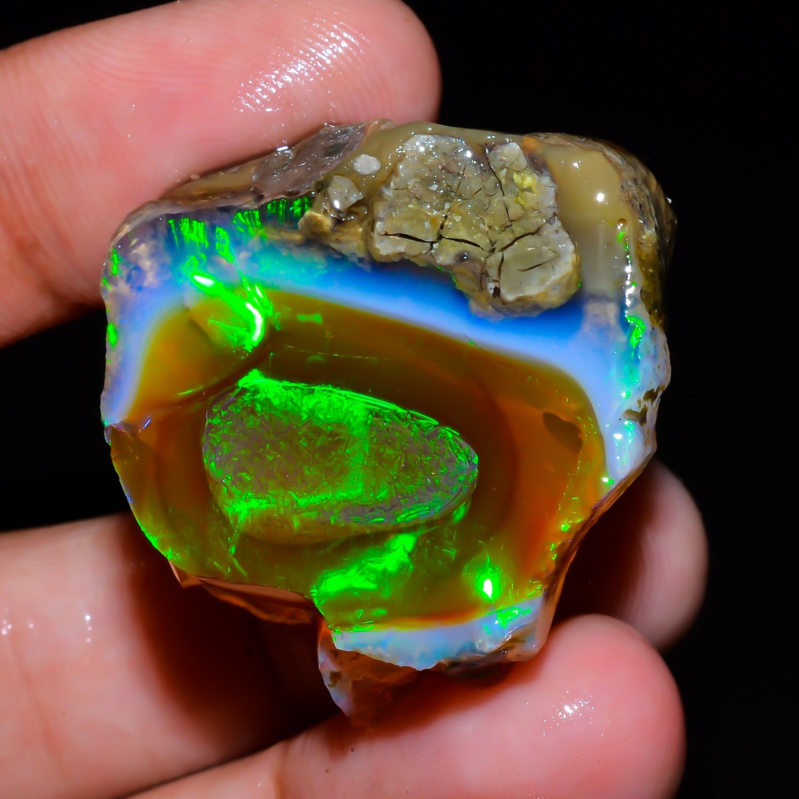 64 Ct Natural Fire Ethiopian Opal Oil Rough Gemstone For Jewelry 33x29x21 mm