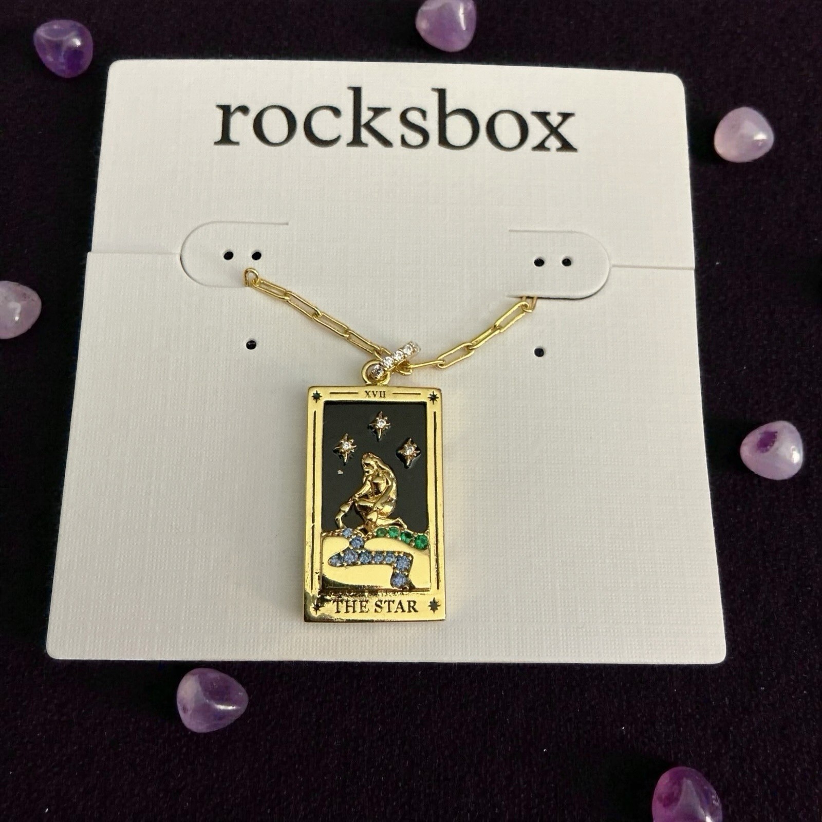 Rocksbox Tarot Card Necklace “The Star” Gold Tone Pendant Astrology zodiac ￼NWT