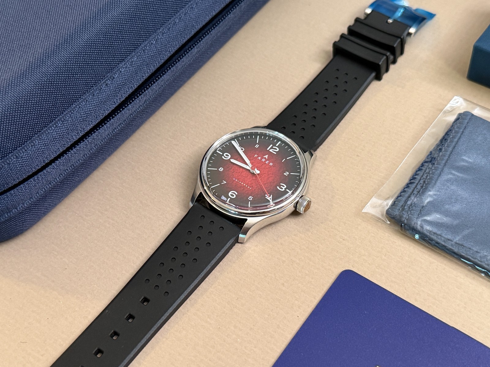 Farer Alert 39mm Red Dial Automatic Swiss G101 Complete Set