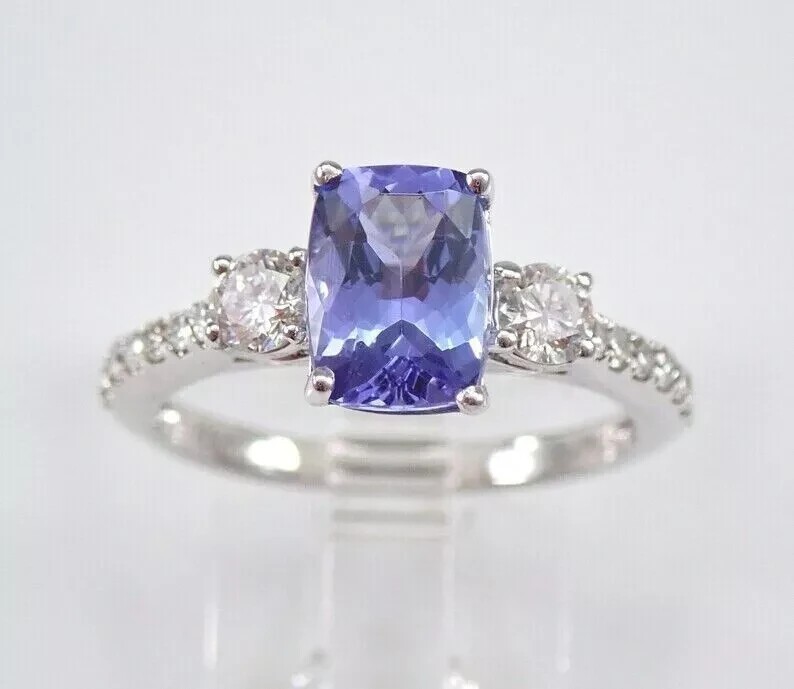 AAA 2.30Ct Cushion Natural Tanzanite Solitaire Wedding Ring 14K White Gold Solid
