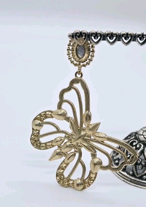 Butterfly Chandelier Earrings Crystal Pierced Gold Tone Dangling Bridal 3.75 in