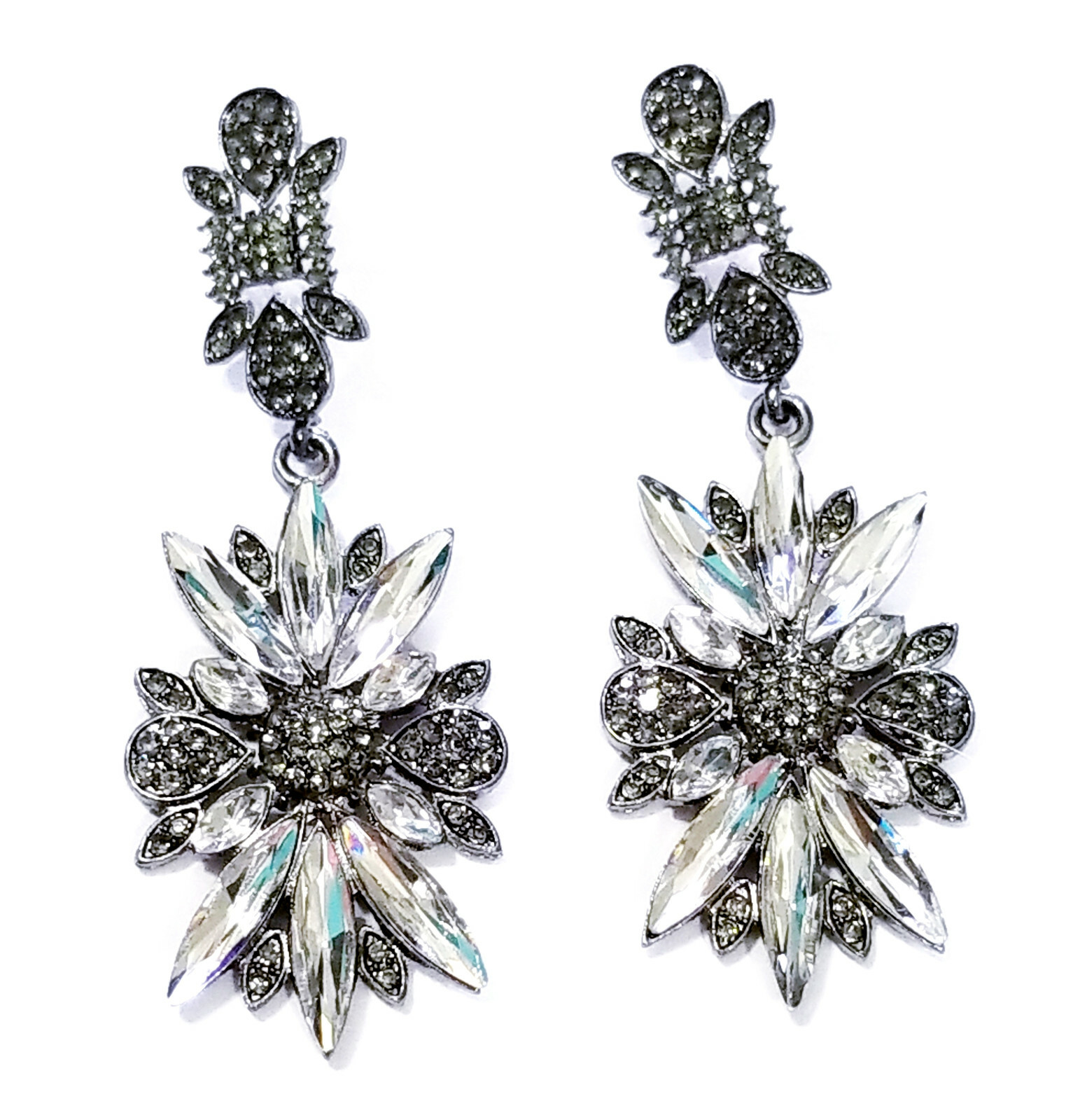 Rhinestone Chandelier Drop Earrings Steampunk Prom Pageant Jewelry 2.8 in Gray