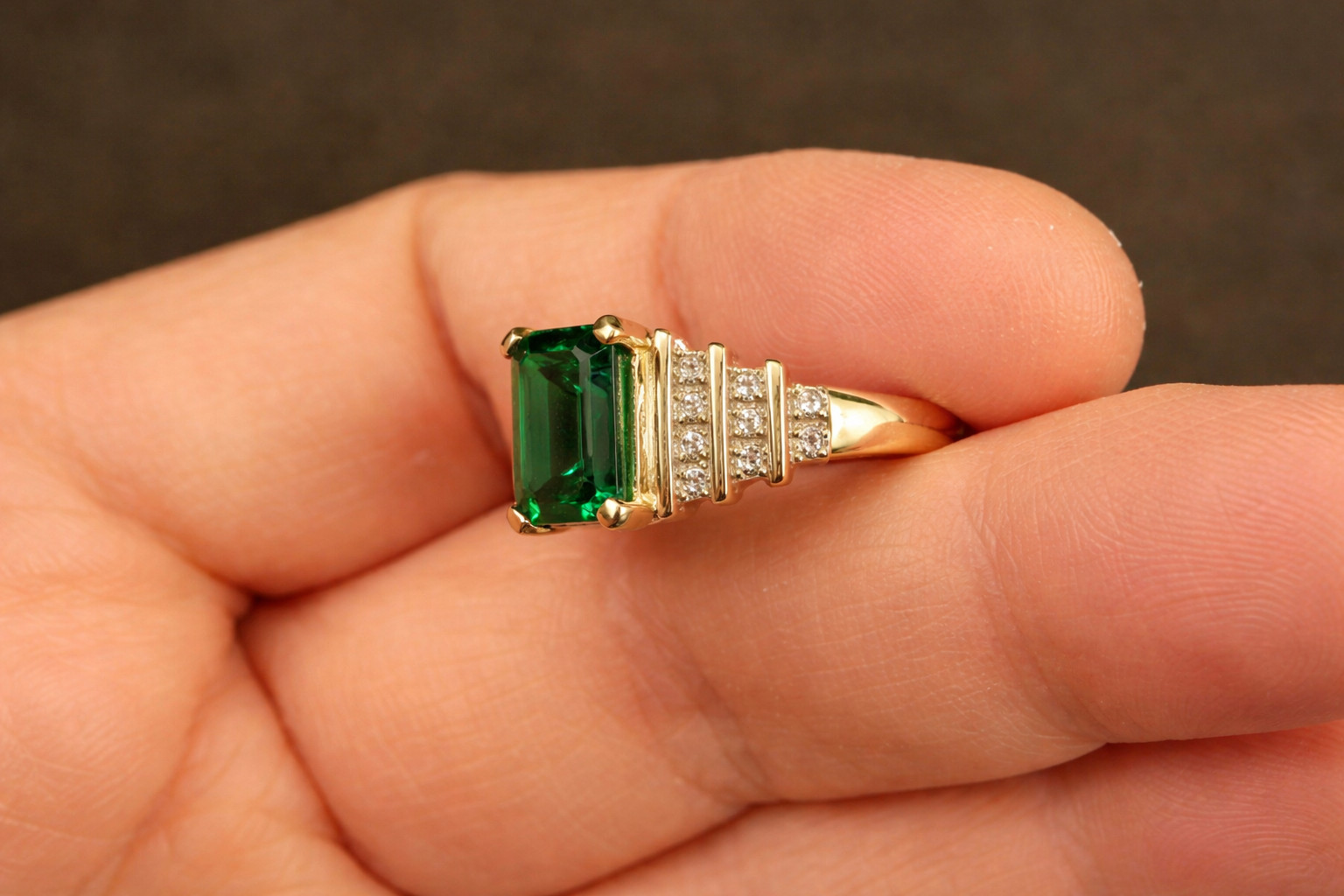 3.20 Ct Emerald Cut Natural Emerald Diamond Engagement Ring 14K Yellow Gold Sz 8