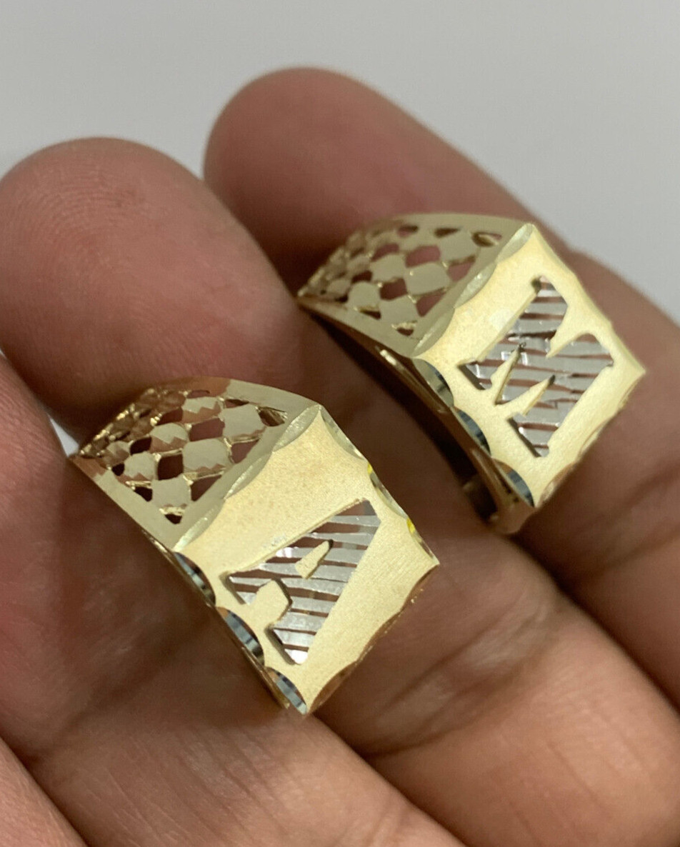 Mens Initial Alphabet Ring 10k Solid White Gold Yellow Gold Diamond Cut Men