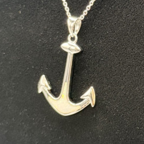 Sterling Silver White Lab Opal Anchor Pendant (No Chain) NWT 3.9g Gift Box