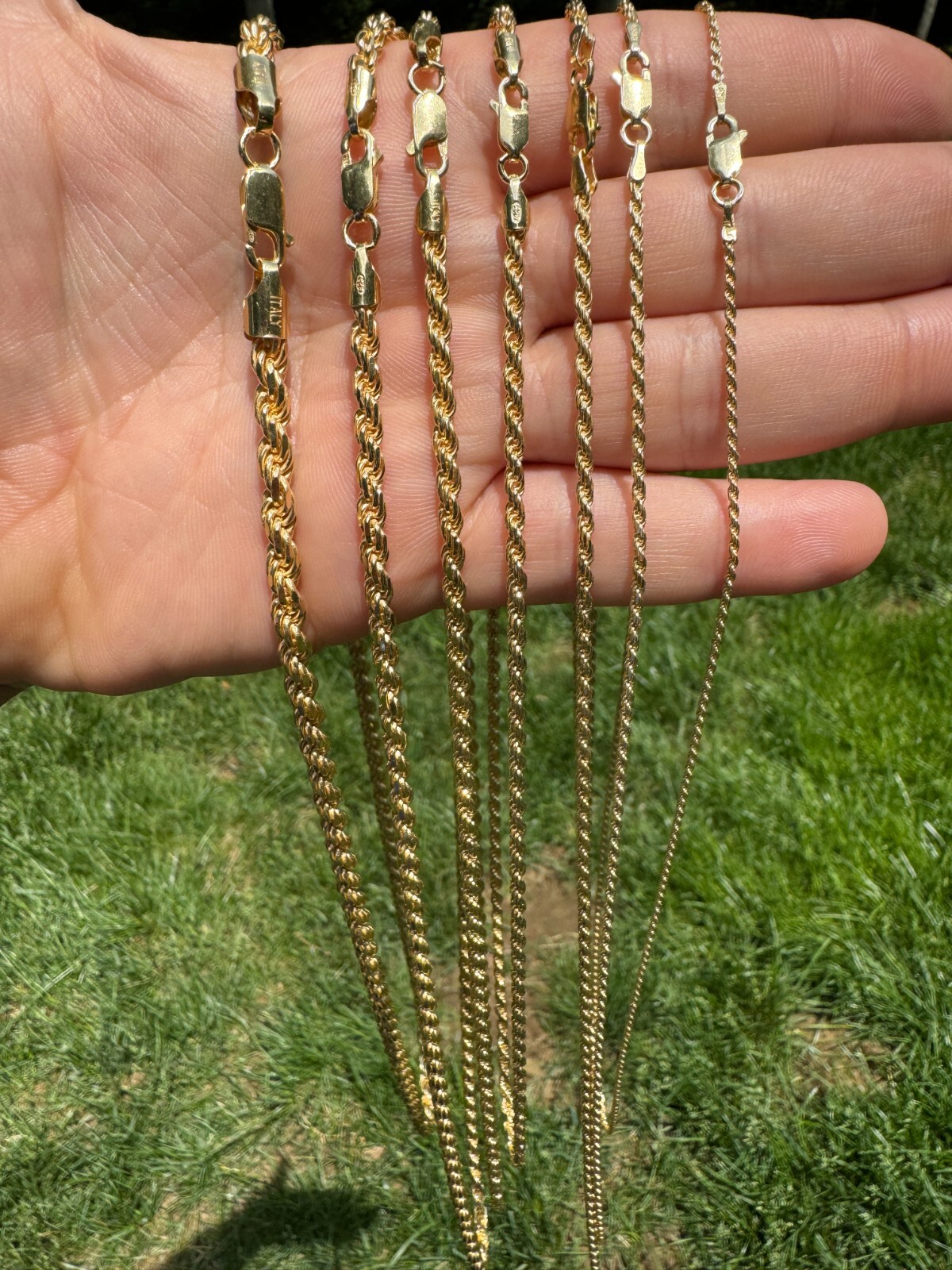 Men’s Women’s Real 14k Gold Plated Solid 925 Sterling Silver Rope Chain 1.5-5mm