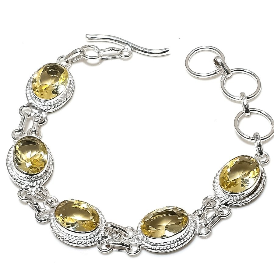Lemon Quartz Gemstone Handmade 925 Sterling Silver Jewelry Bracelet Size7-8″
