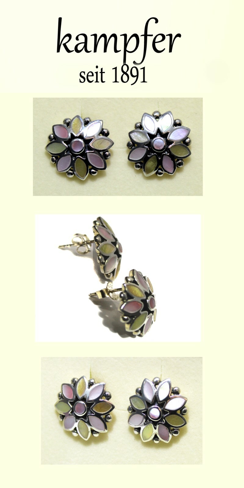 Genuine Silver Studs Flower Shape 925er Sterling With Pearl Approx. 0 3/4in