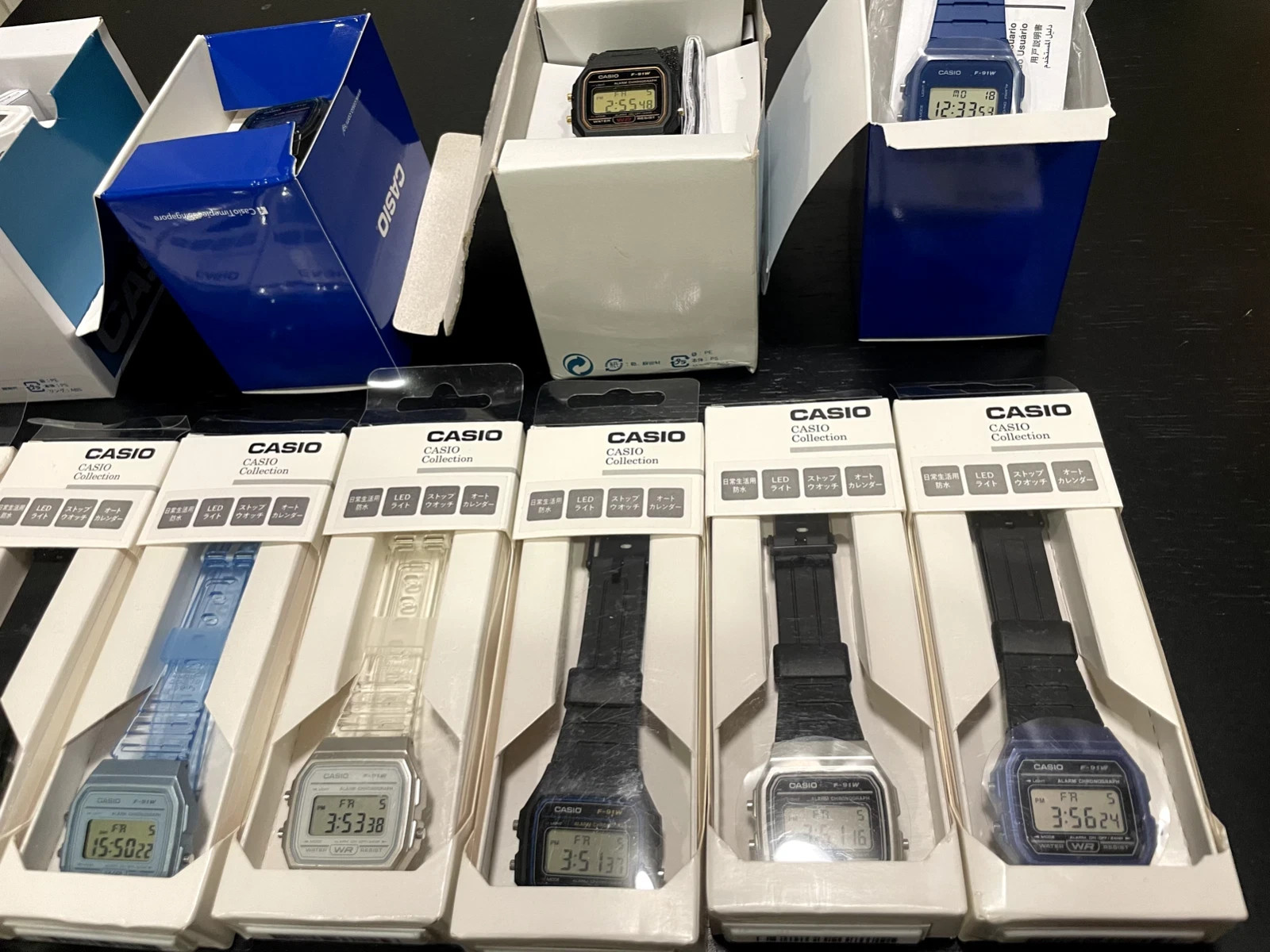 Casio F91 (set of 11) white, pink, blue, green, gold, silver F-91 watches