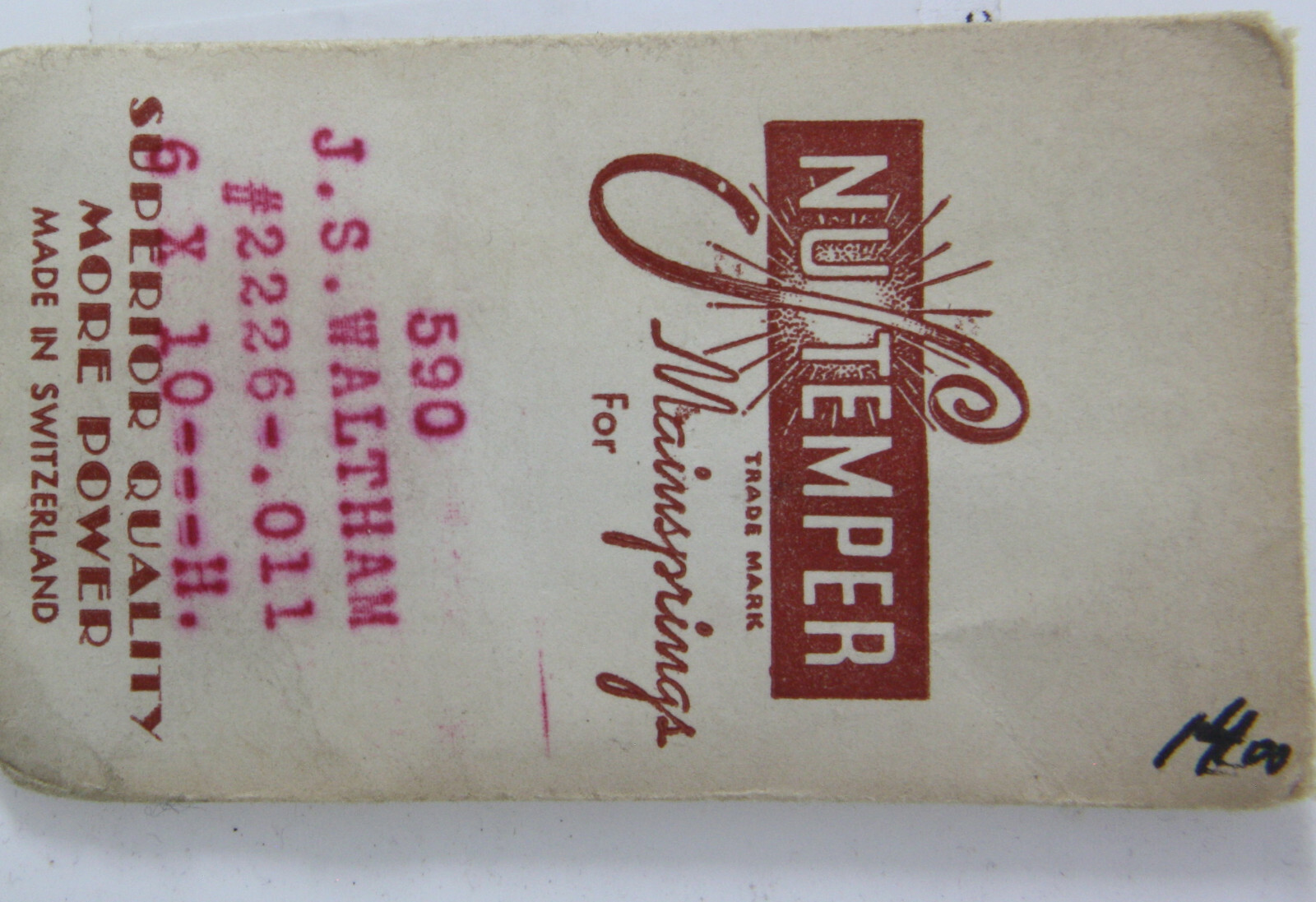 WALTHAM MAIN SPRING MODEL 590 #2226 SEE LABEL