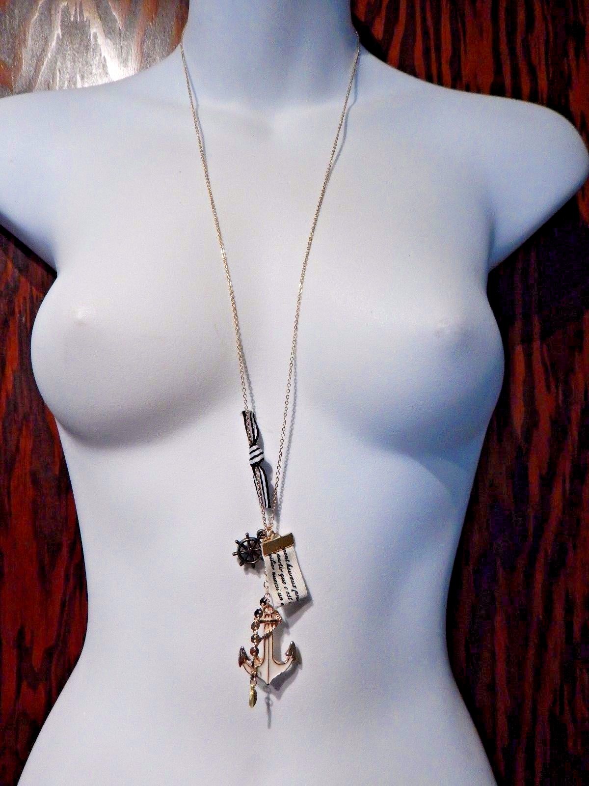 SAILORS CHARM CLUSTER NECKLACE nautical pirate rockabilly retro pin up anchor C6