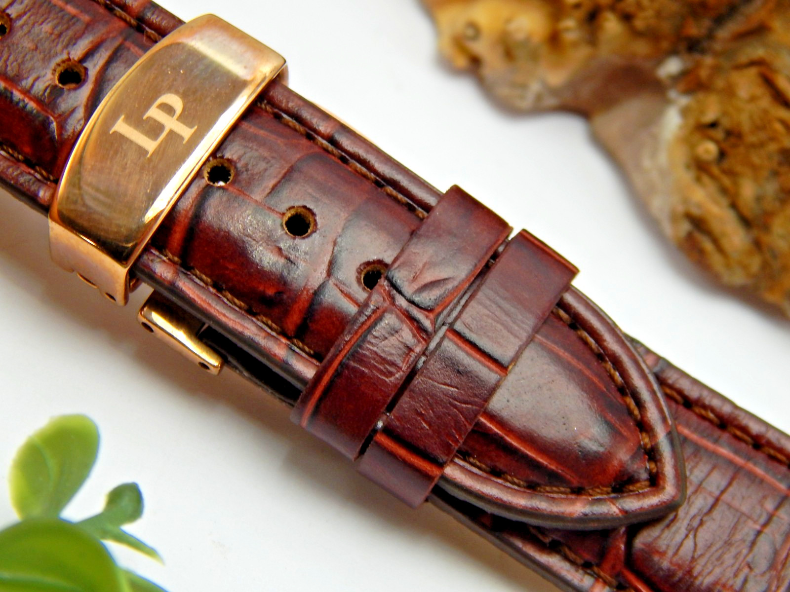 Wine Red Crocodile Leather 20mm watch band with Butterfly Buckle Lucien Piccard