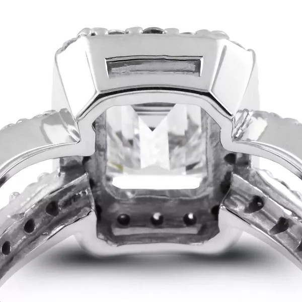 Side Stone Engagement Ring Platinum Halo 3.51 CT Emerald Lab-Grown Diamond F SI1