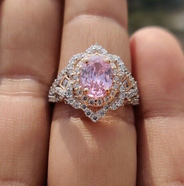 Aurora 2.4 CT Oval Pink Lab-Created Diamond Scallop Frame Engagement Ring Silver