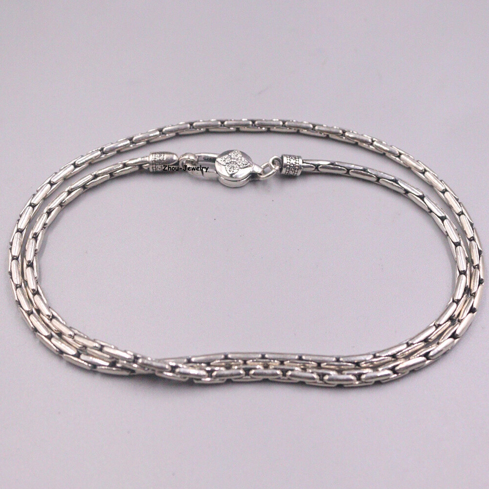 Real S925 Sterling Silver Chain 3mm Snake Bamboo Link Necklace 39-40g 23.6inch