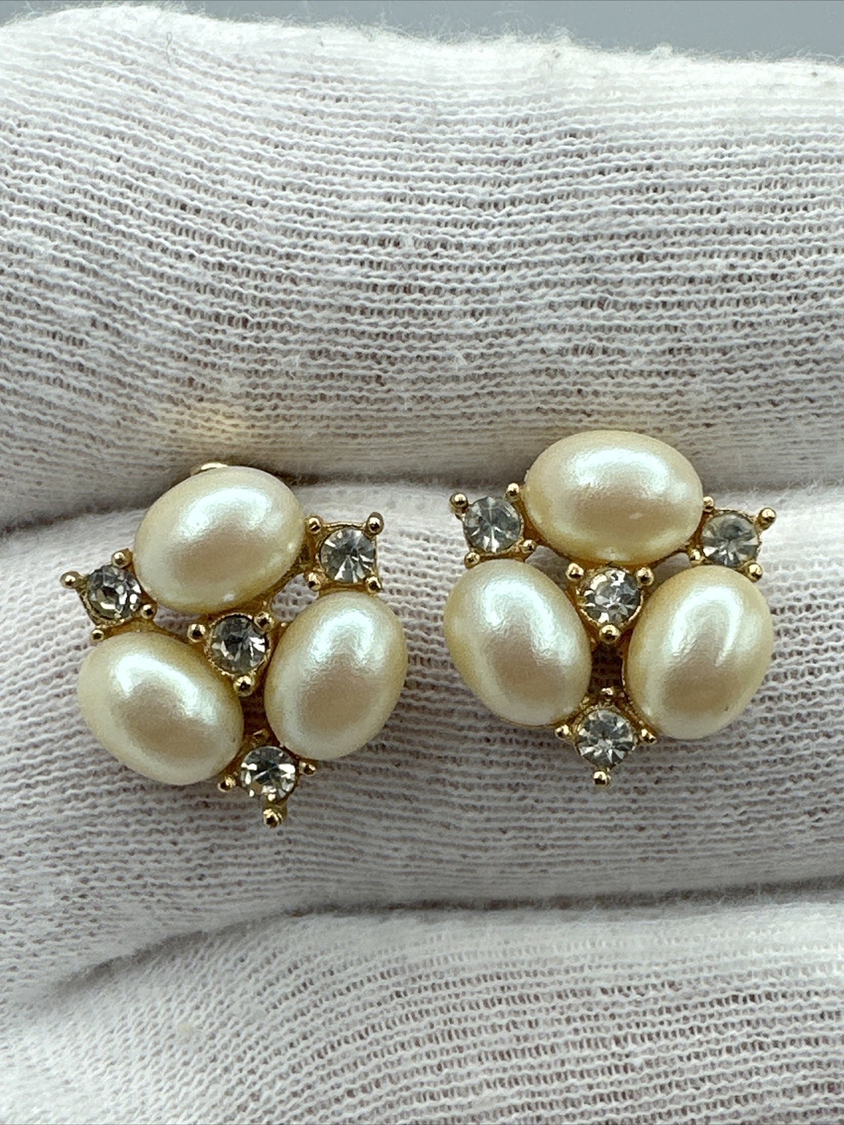 Vintage Amazing Earrings RICHELIEU Faux Pearl Crystals #750