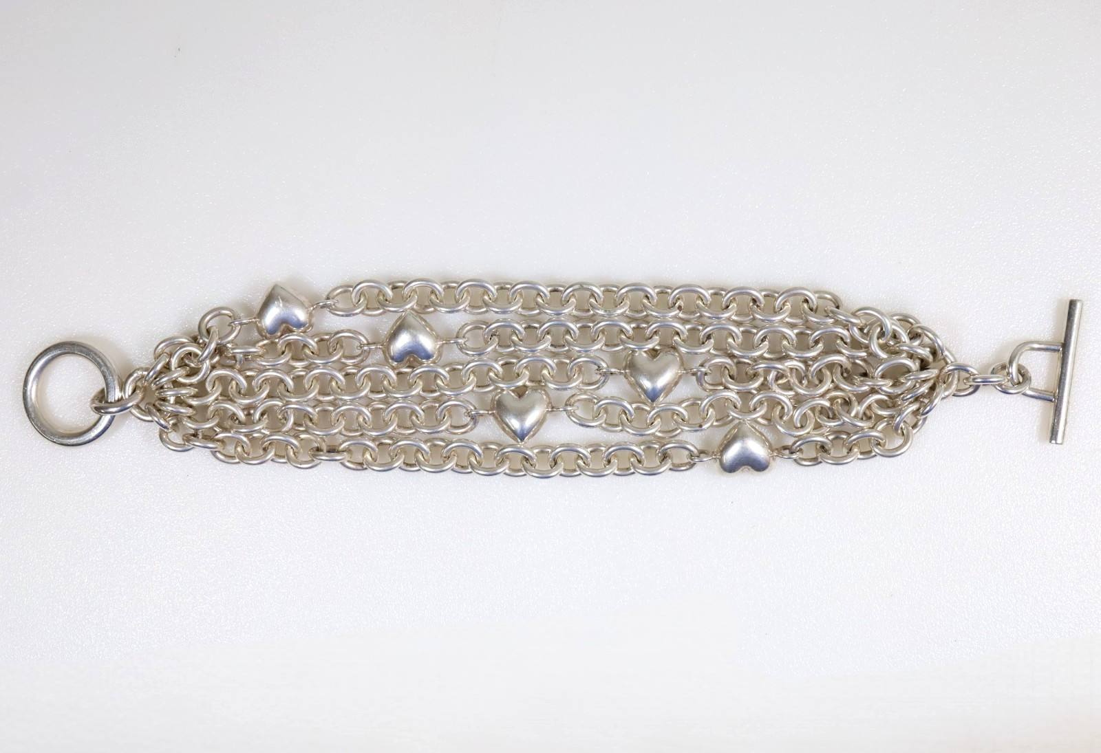 Authentic Vintage Tiffany & Co. 925 Silver Heart Multi-Strand Bracelet 17.5 cm.
