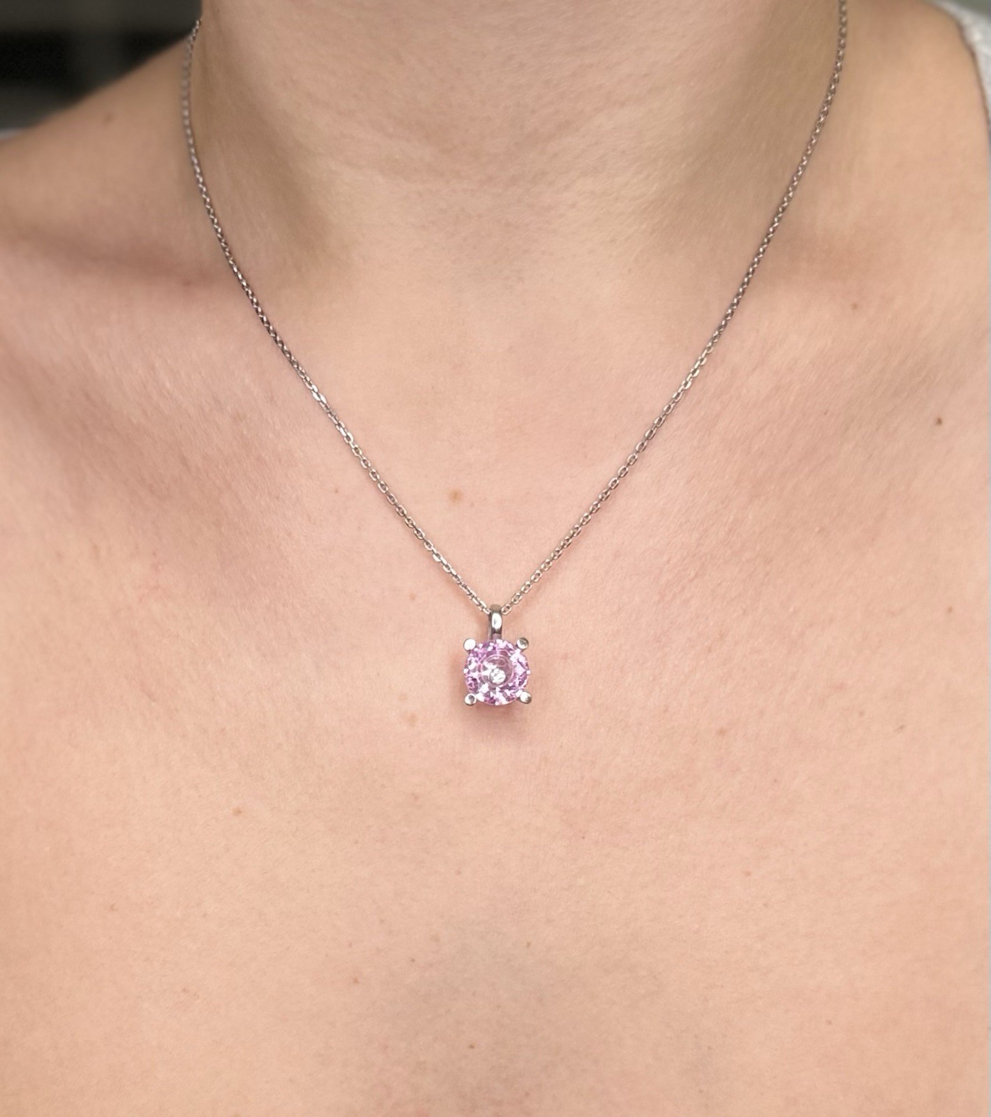 Chopard “So Happy” Pink Crystal Floating Diamond 18K White Gold Necklace