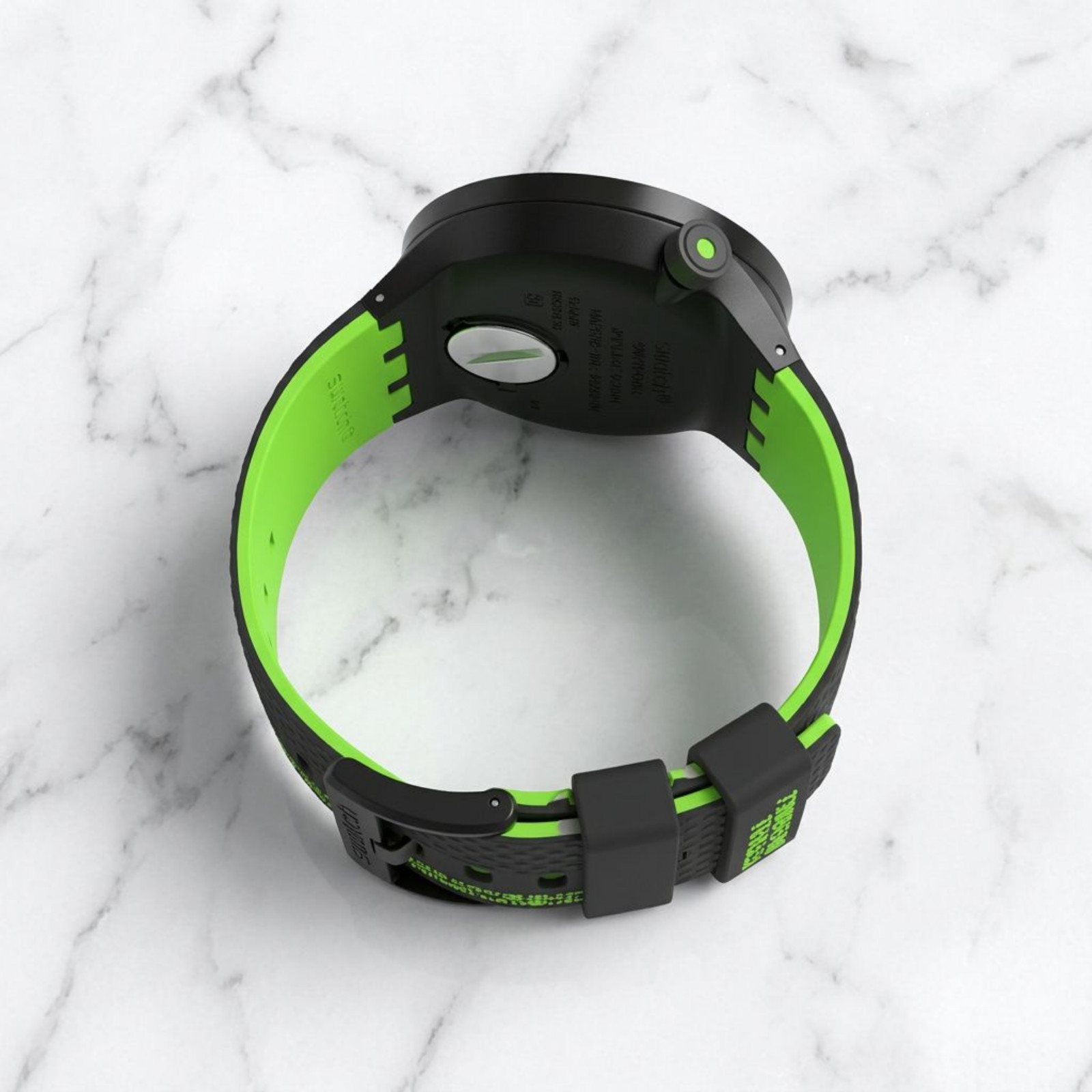Men’s Swatch Clear Watch Big Bold Come in Peace 47mm Neon Green Silicone Strap