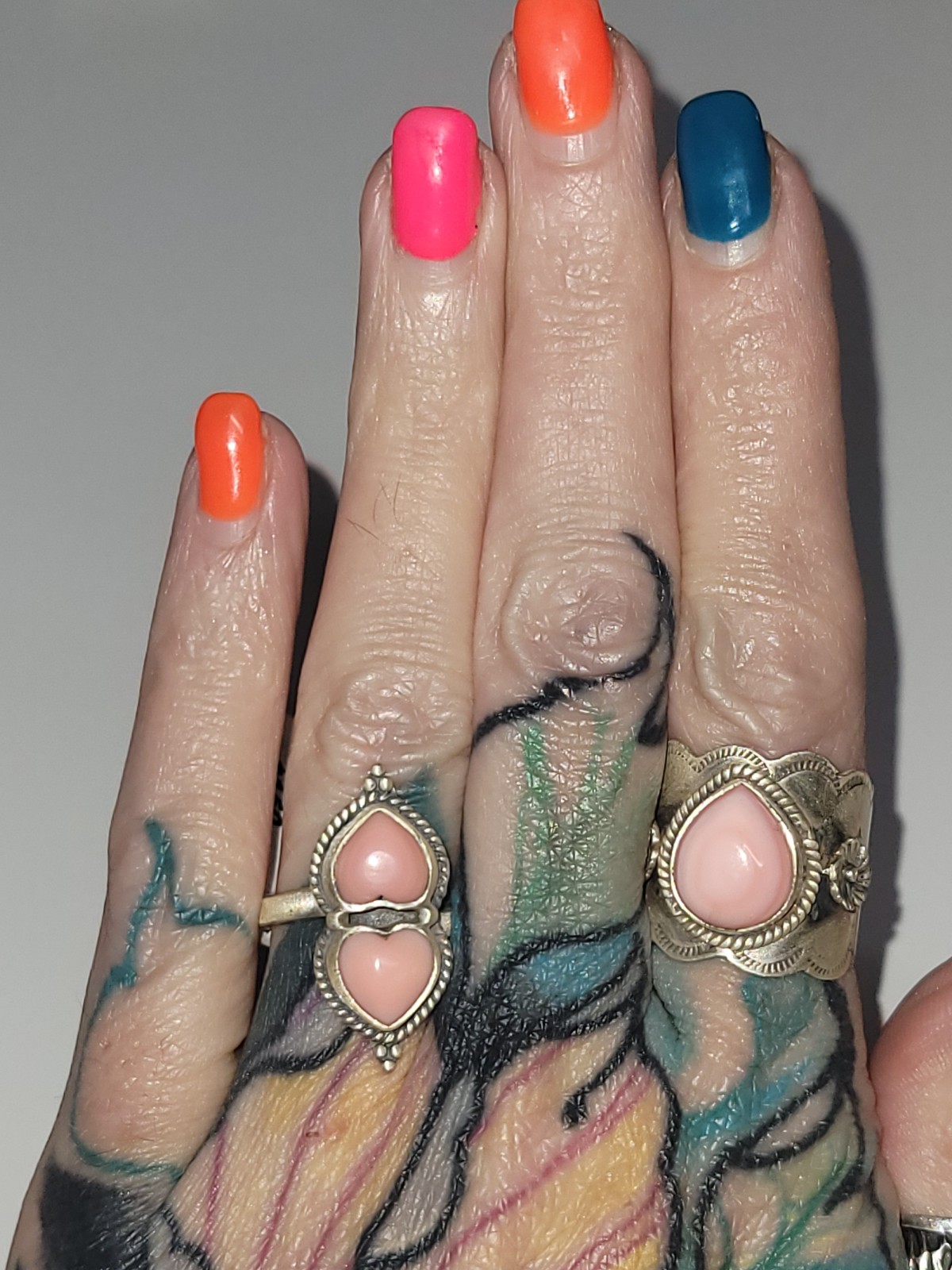 Pink conch double heart adjustable ring – SS 925 – handmade