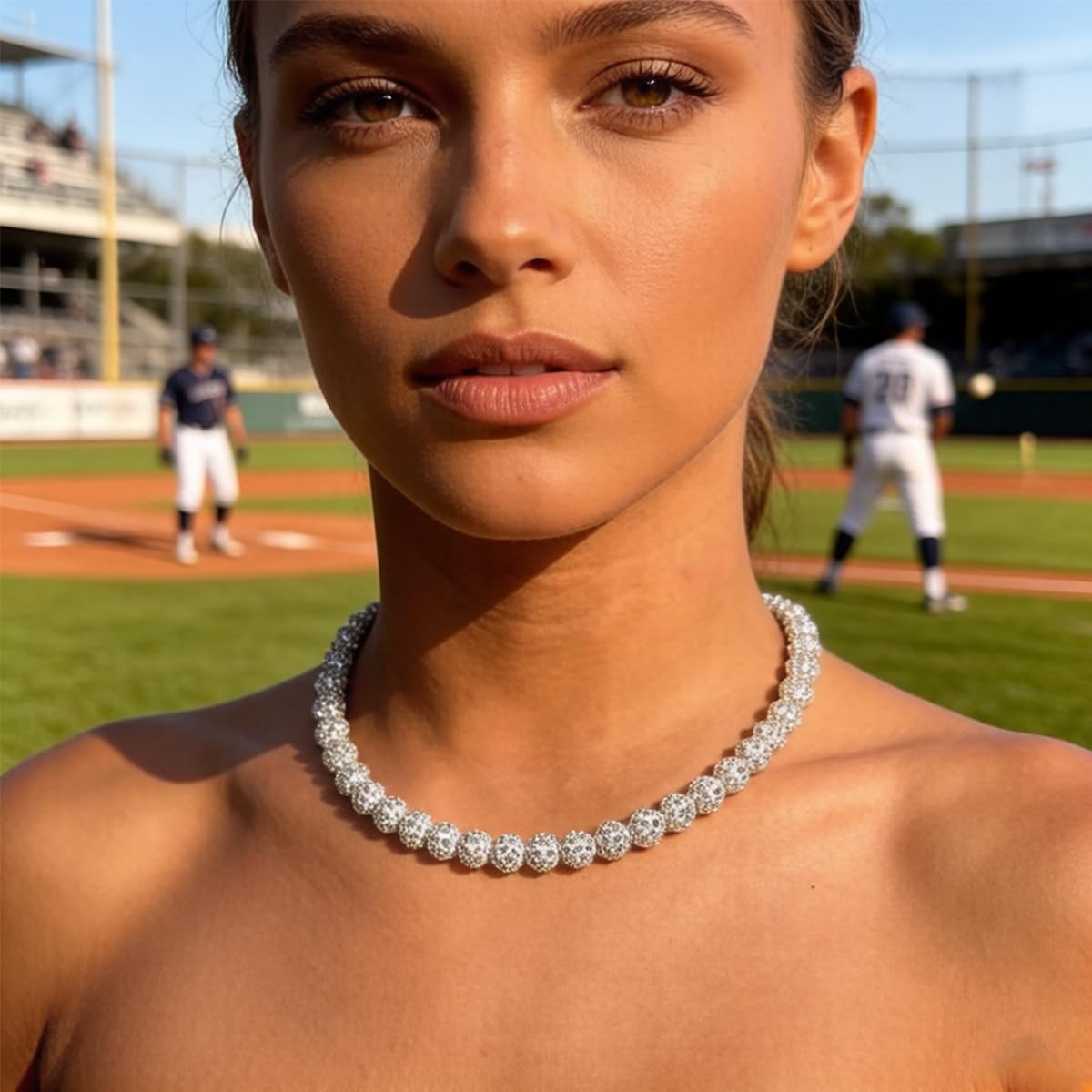 RIJXU Baseball Necklace 16in/19in/22in Bling Drip 16in, White