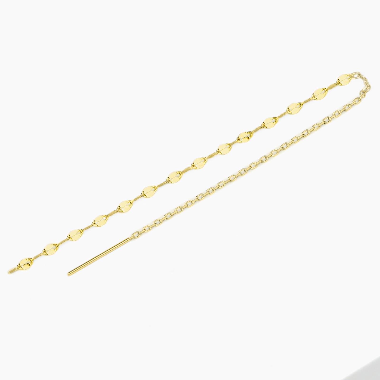 14k Solid Gold Double Chain Threader Earring, Pull Through Dangling Earring