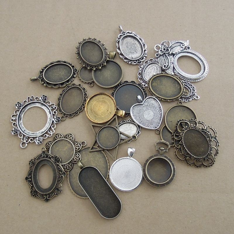 10Pcs Mixed Color Multi-Style Alloy Cameo Setting Base Pendant Jewelry Findings