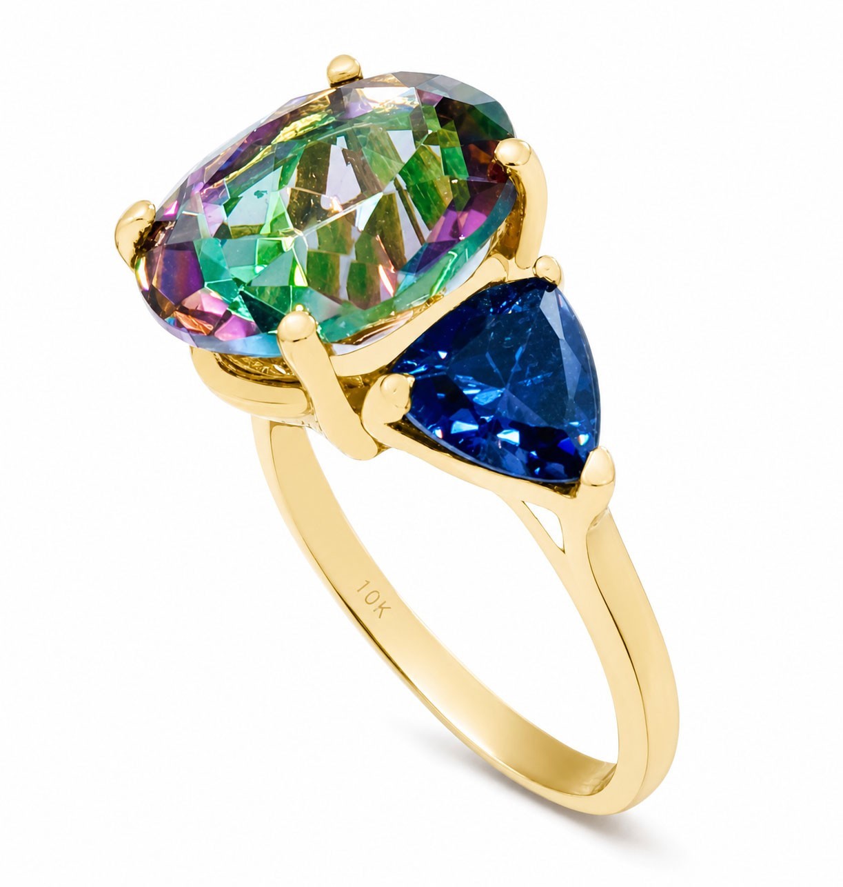 LAB CREATED MYSTIC TOPAZ 7.21 Ct & TANZANITE RING 10k SOLID GOLD – Made in USA