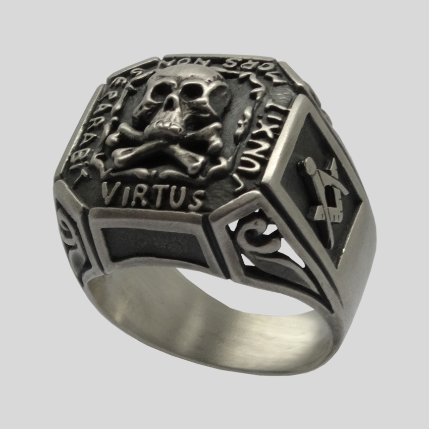 Memento Mori Silver Ring Masonic Freemason Skull Bones All Size Knights Templar