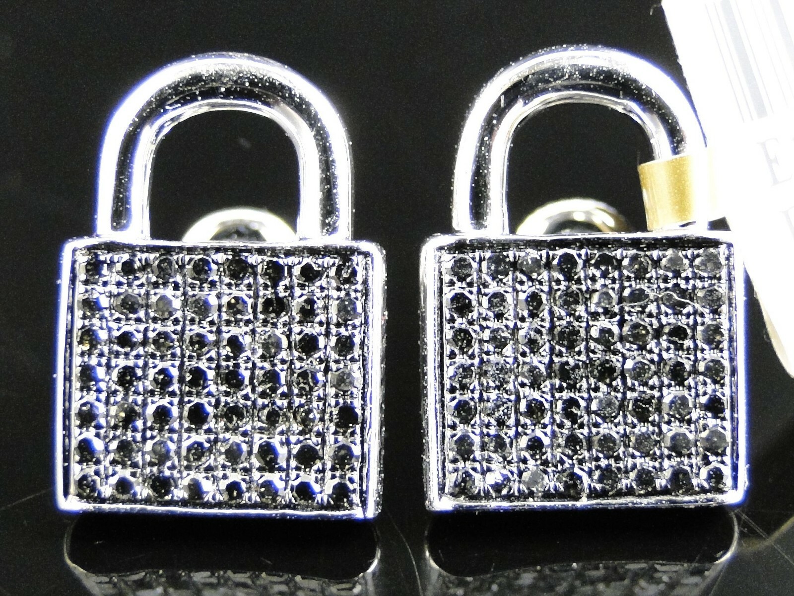 0.75ct Black Lab-Created Moissanite Lock Shape Cluster Earring White Gold Plated