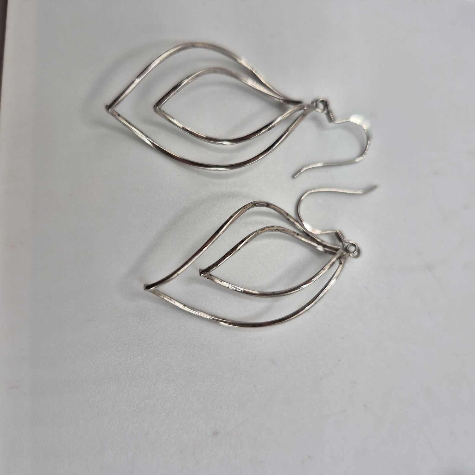 Double Wave Hoops 925 Sterling Silver Dangle Earrings (B)