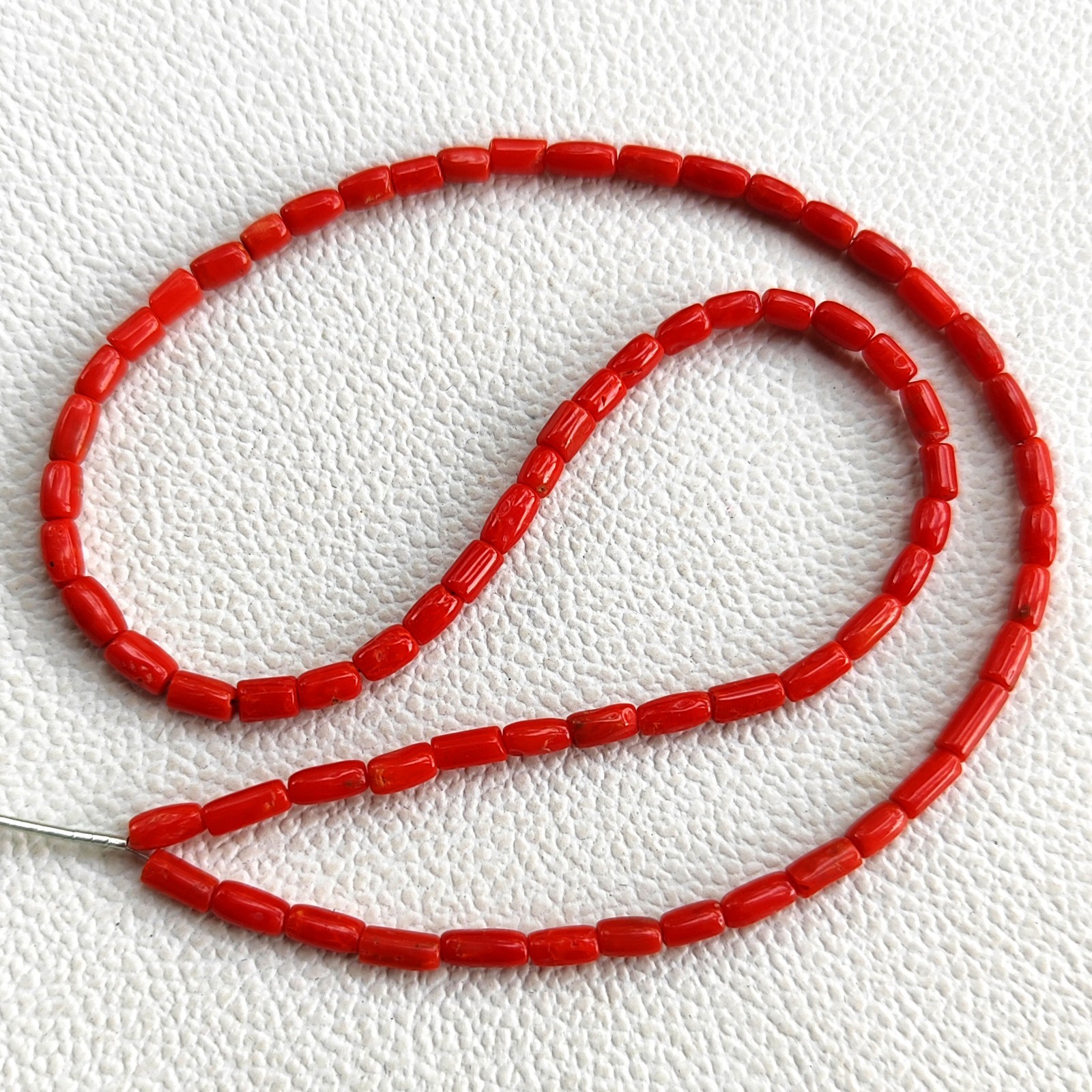 Italian Red Coral Gems 6-7mm Smooth Tube Pipe Spacer Beads 16″ Strand Jewelry