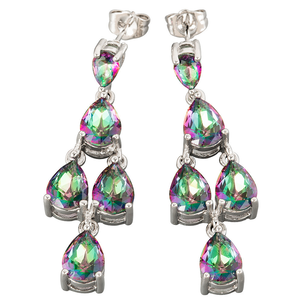 Multi Pear Rainbow Mystic Topaz Silver Jewelry Drop Pierced Earrings