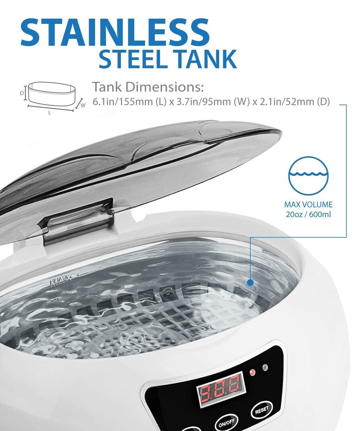 Stainless Steel Ultrasonic Cleaner Jewelry Watch Glasses Coin Cleaning Machine