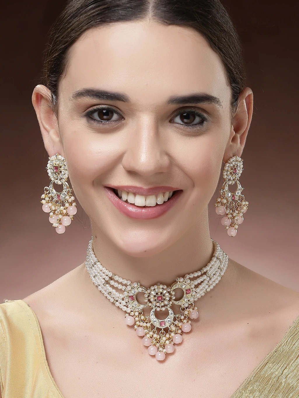 Alloy Gold-plated Pink Jewel Set (Pack of 1)