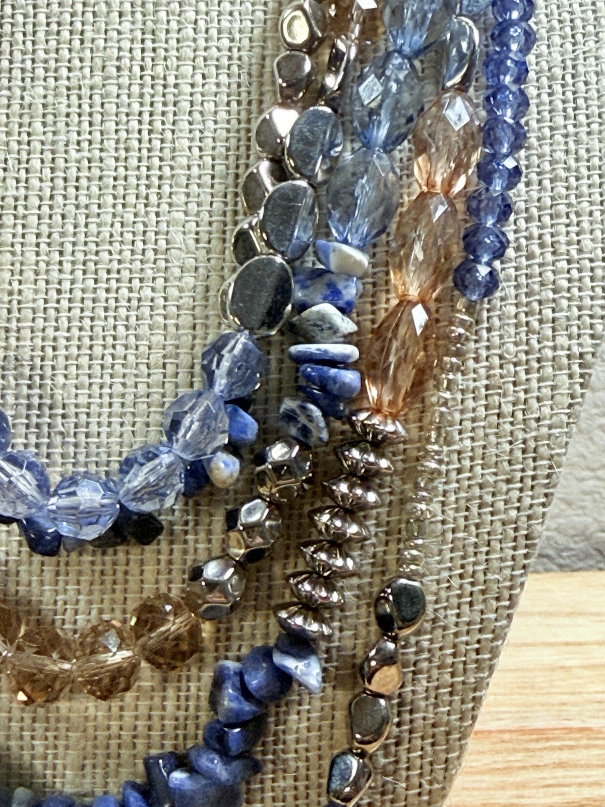 Premier Designs Multi Strand Beaded Statement Necklace Lapis Blue Silver