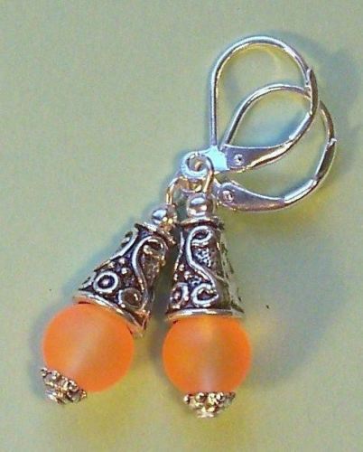 PUMPKIN orange SEA FROSTED GLASS drop earring SP HANDCRAFTED XX
