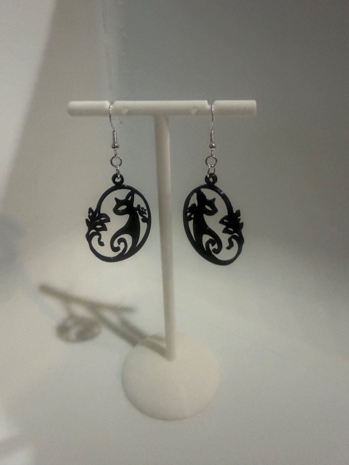 elegant whimsical black cat silhouette art nouveau style dangle halloween