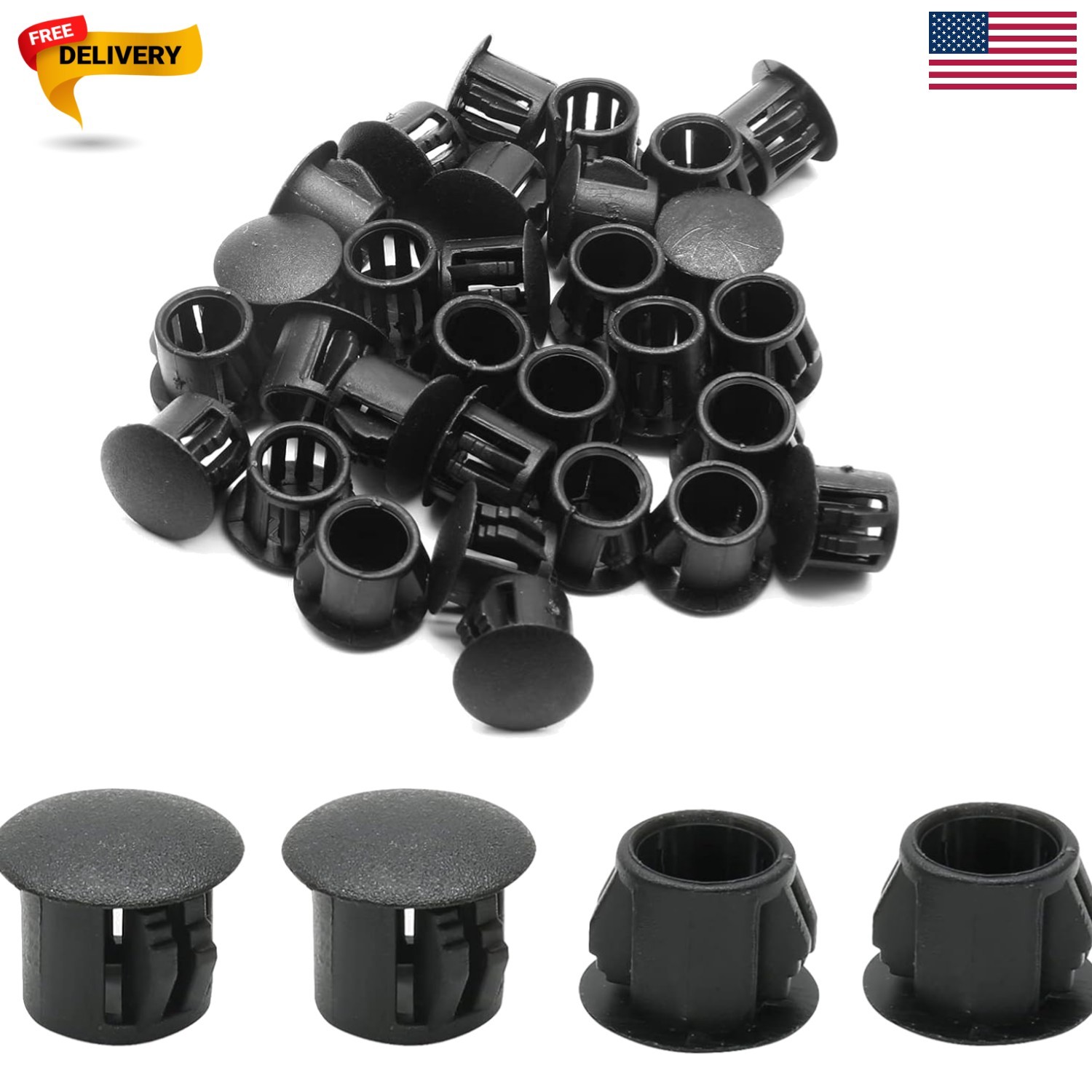 30PCS 8mm 5/16″, Black Hole Plugs Plastic | Flush Type, Snap in Locking, Furn…