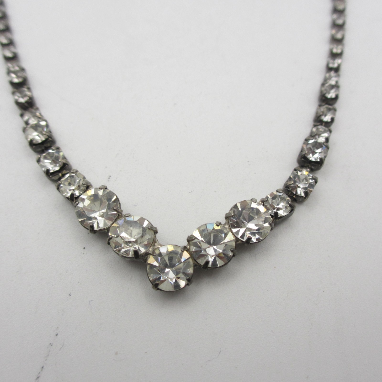 Vintage Rhinestone Necklace Prong Set Dainty Special Occasion 16 Inch