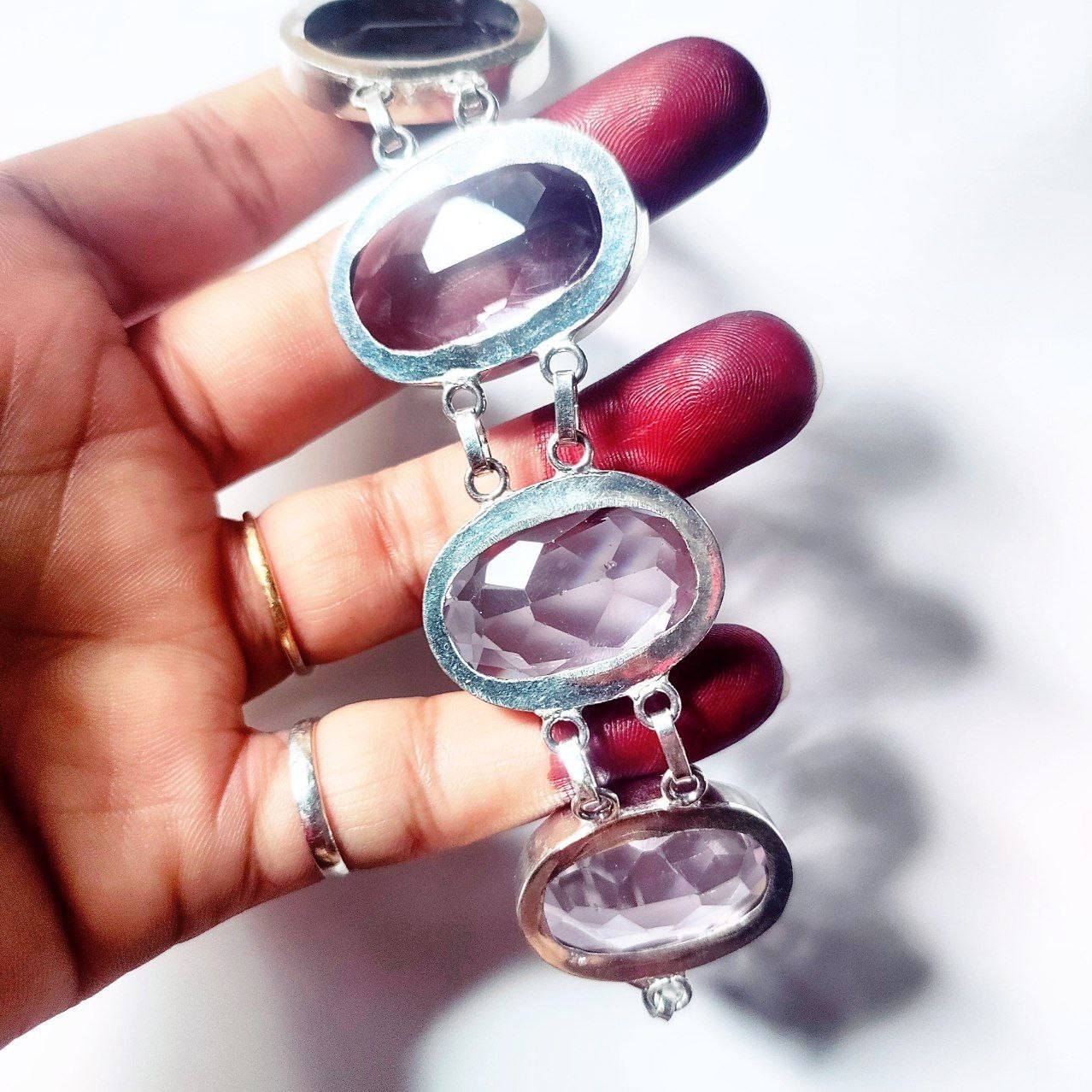 Alluring Pink Kunzite Gemstone 925 Sterling Silver Handmade Jewelry Bracelet 8″