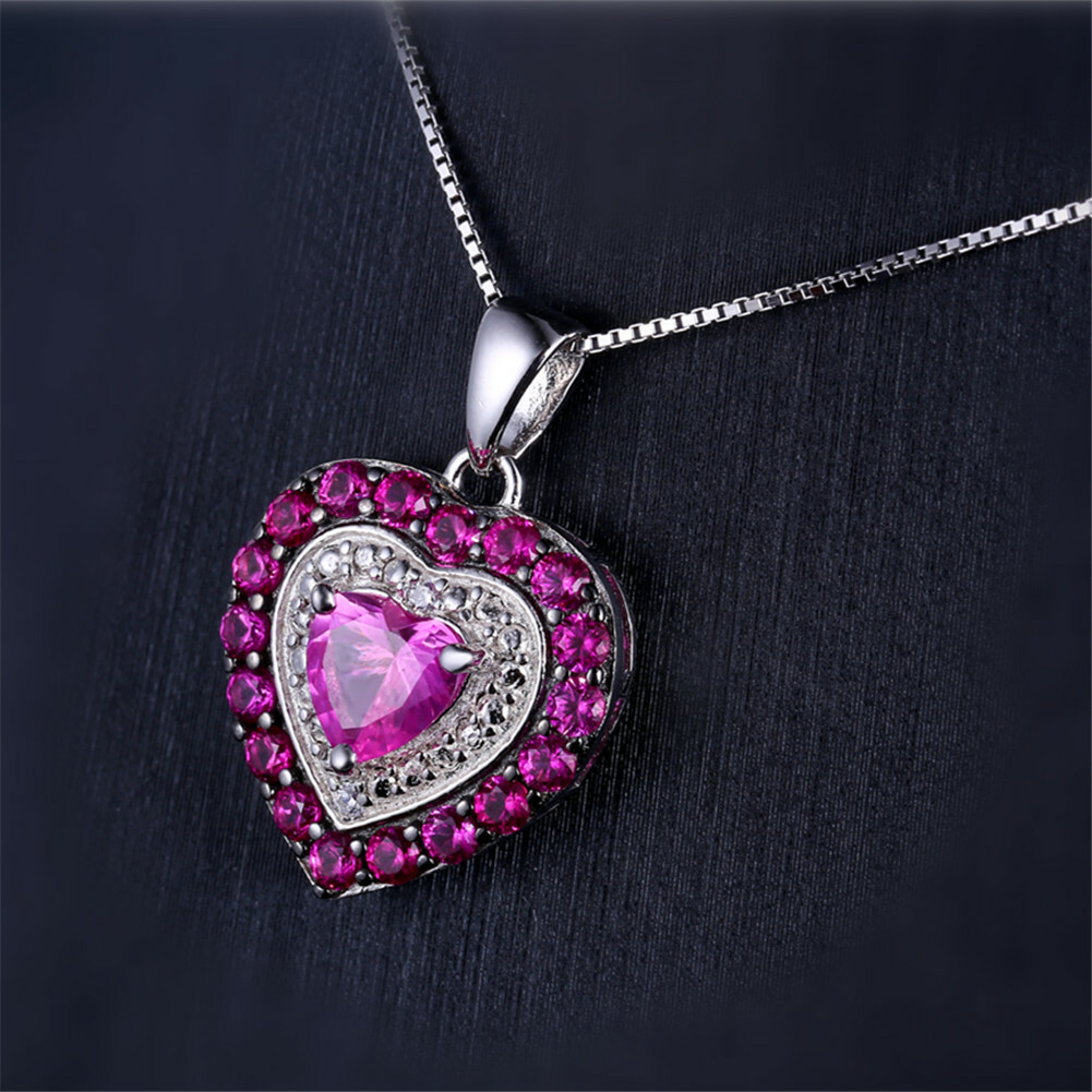 925 Sterling Silver Pendant Necklace Simulated Ruby Heart Gift for Women