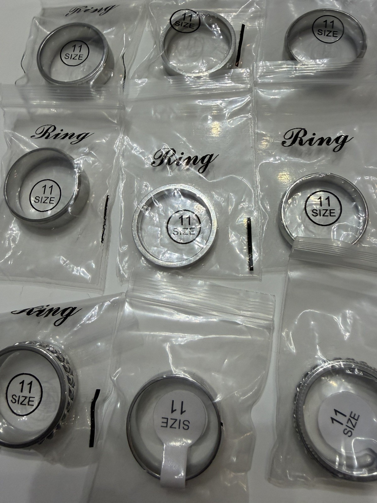 Men’s – Set of 13 Total, Stainless Steel Silver Rings. Size 11. Brand New, Clean