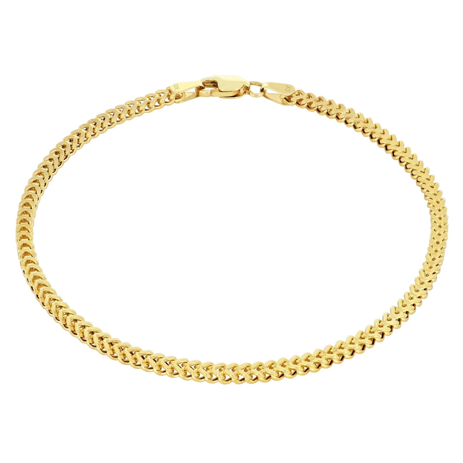 10k Yellow Gold 2.5mm Franco Box Bracelet Chain Mens Womens 7″ 7.5″ 8″ 8.5″ 9″