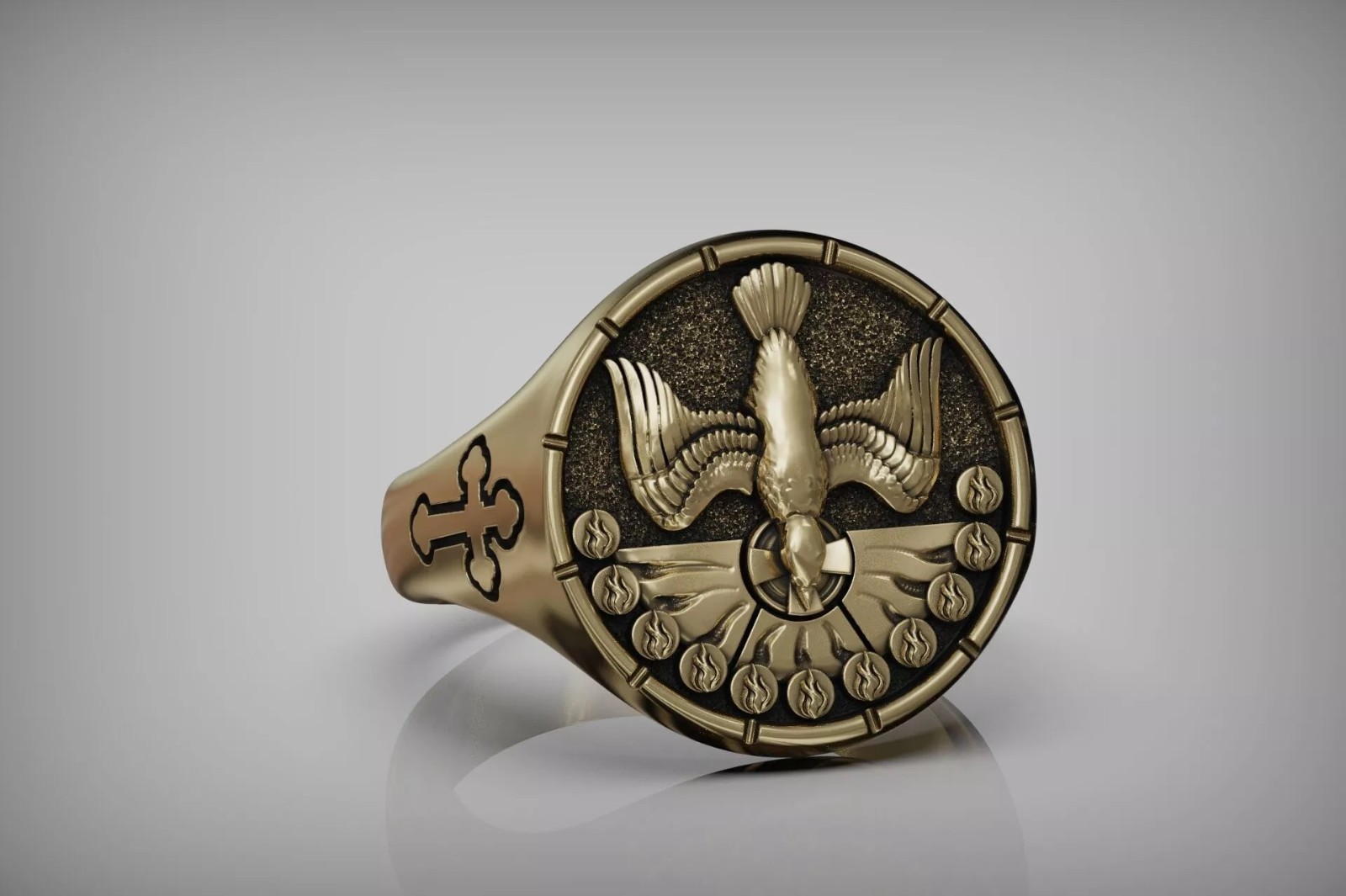 Oxidized Men’s Holy Spirit Dove Pentecost 925 Sterling Silver Statement Rings