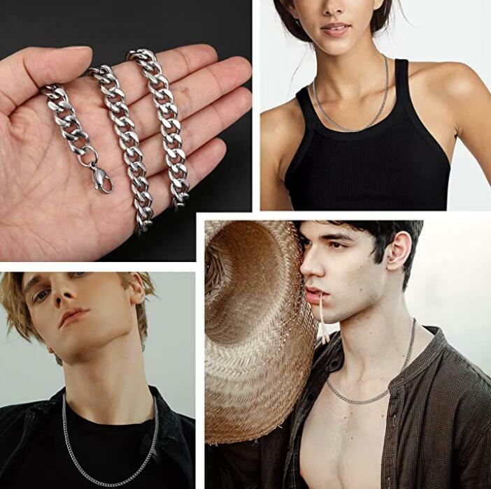 Polished Silver Stainless Steel Mens Women Boy Necklace Curb Link Chain 9mm 24”