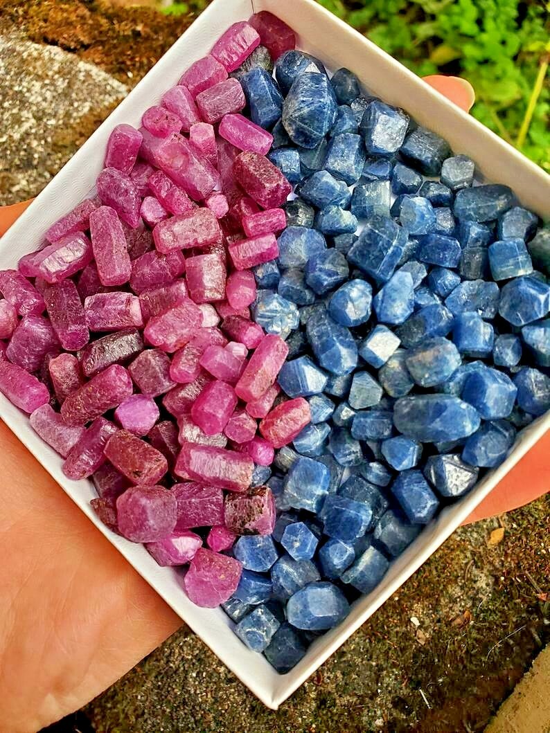 300 CT Natural Unheated CERTIFIED Ruby Raw + Sapphire Loose Gemstone Rough Mix